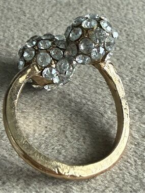Gold-Tone Double Crystal Ball Ring - Clear Crystal Accent